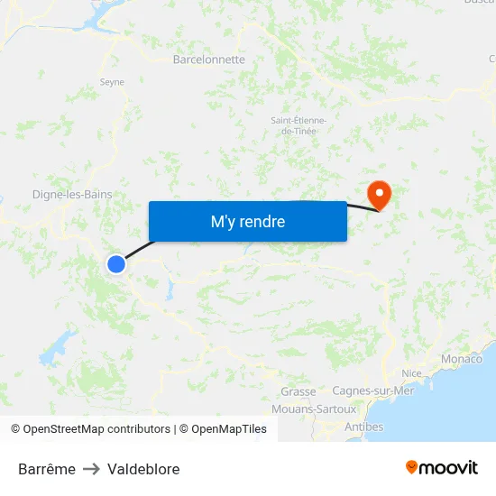 Barrême to Valdeblore map