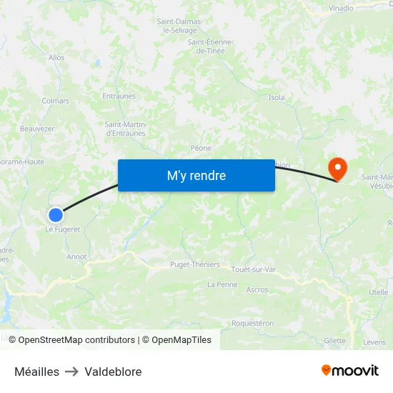 Méailles to Valdeblore map
