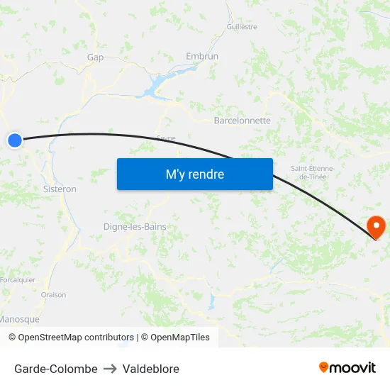 Garde-Colombe to Valdeblore map