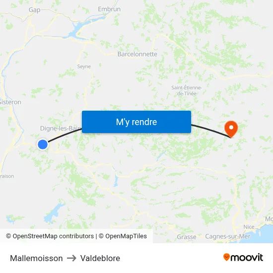 Mallemoisson to Valdeblore map
