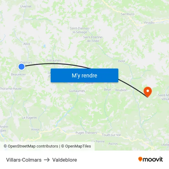 Villars-Colmars to Valdeblore map