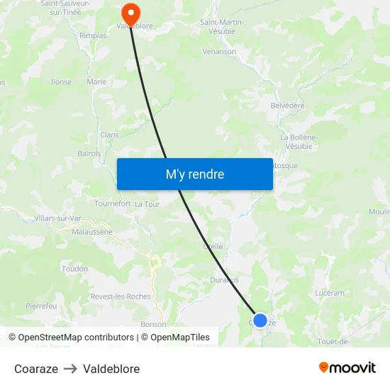 Coaraze to Valdeblore map