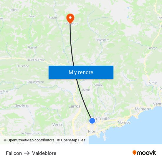 Falicon to Valdeblore map