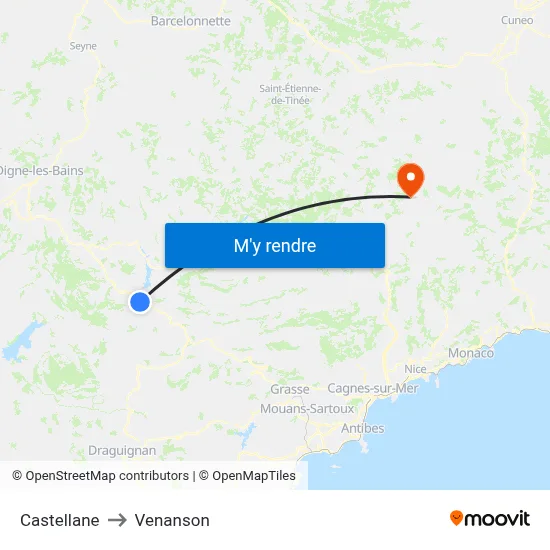 Castellane to Venanson map