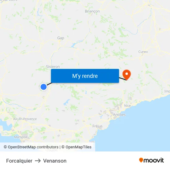 Forcalquier to Venanson map