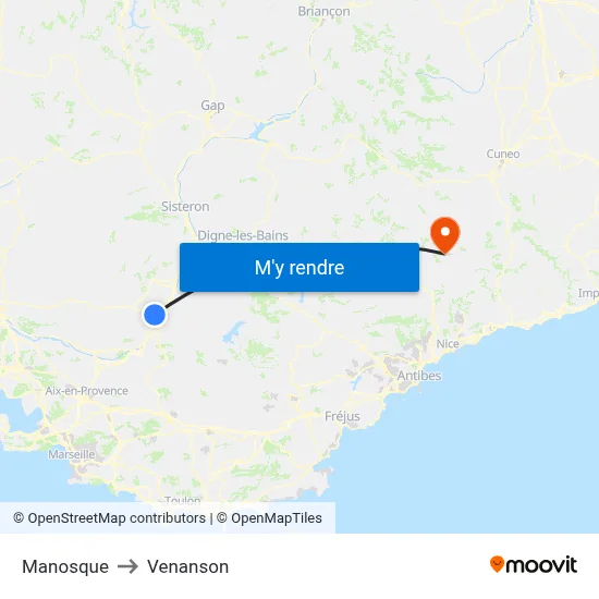 Manosque to Venanson map