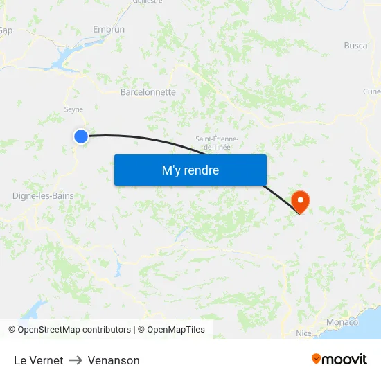 Le Vernet to Venanson map
