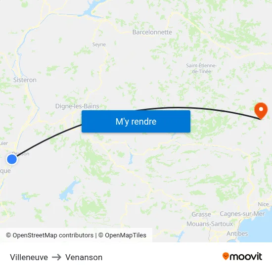 Villeneuve to Venanson map