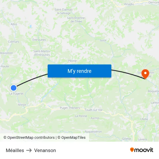 Méailles to Venanson map