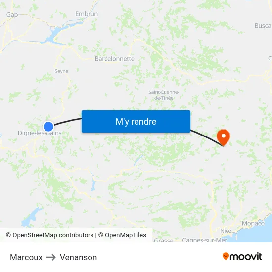 Marcoux to Venanson map