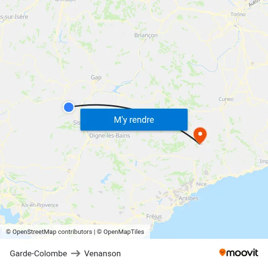 Garde-Colombe to Venanson map
