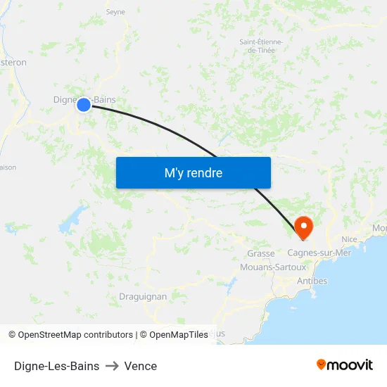 Digne-Les-Bains to Vence map