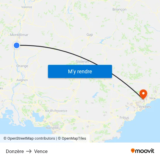 Donzère to Vence map