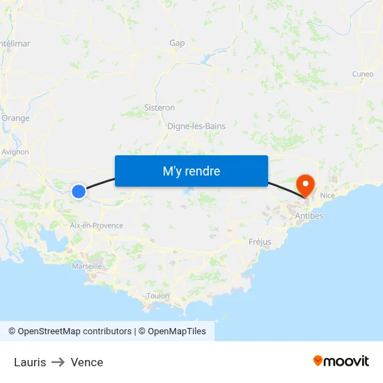 Lauris to Vence map