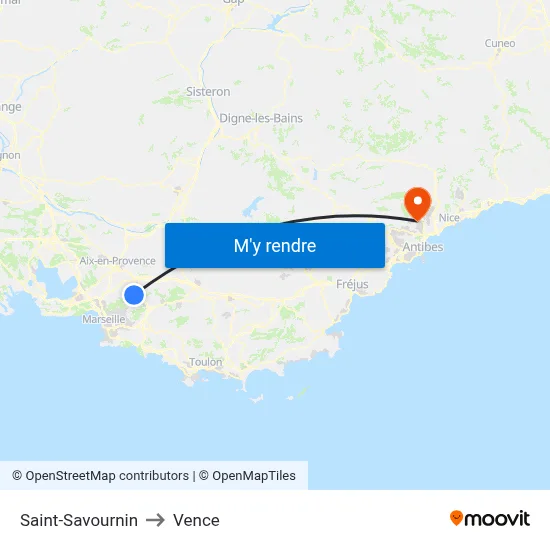 Saint-Savournin to Vence map