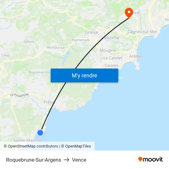 Roquebrune-Sur-Argens to Vence map
