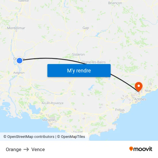 Orange to Vence map