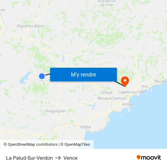 La Palud-Sur-Verdon to Vence map