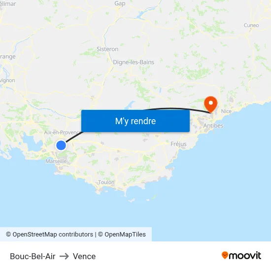 Bouc-Bel-Air to Vence map