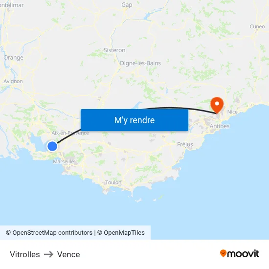 Vitrolles to Vence map