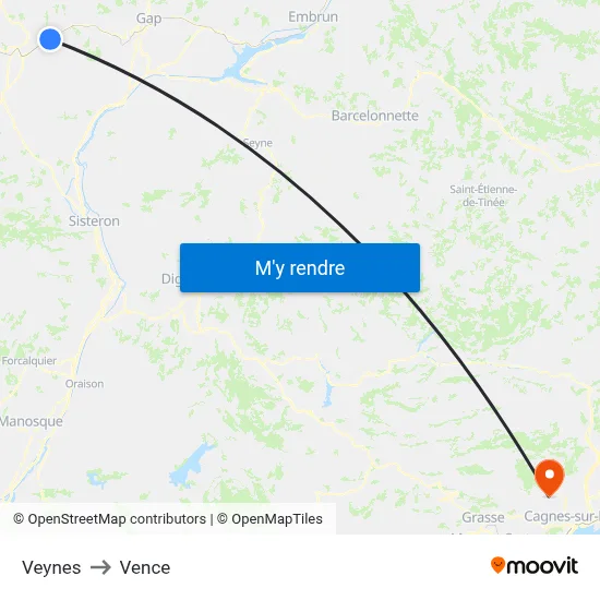 Veynes to Vence map