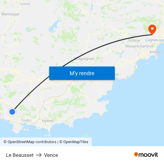 Le Beausset to Vence map