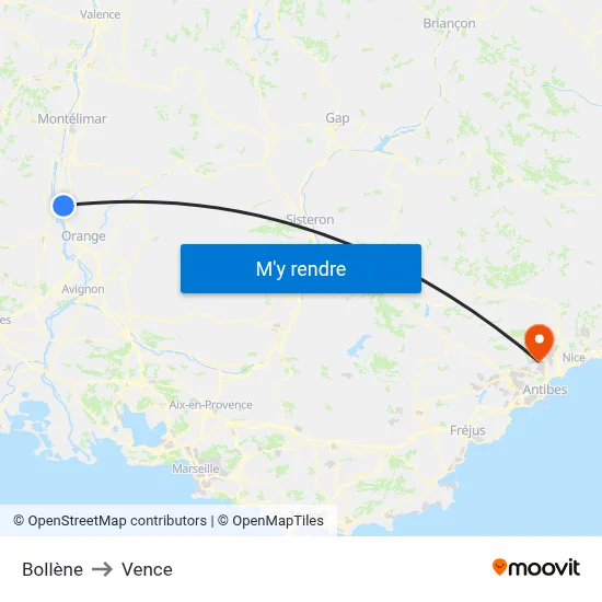 Bollène to Vence map