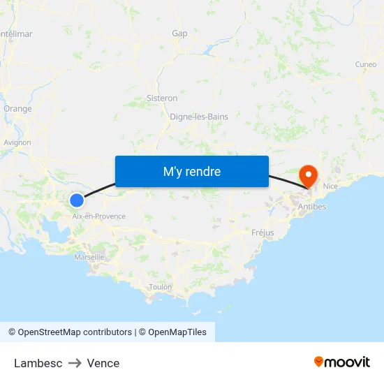 Lambesc to Vence map