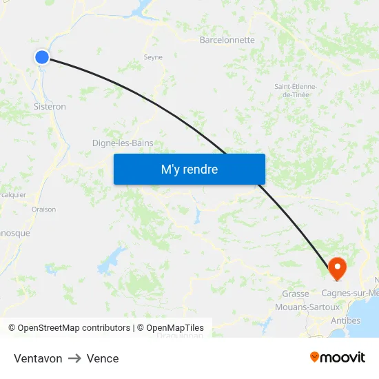 Ventavon to Vence map