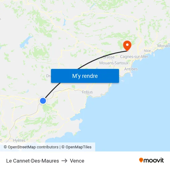 Le Cannet-Des-Maures to Vence map