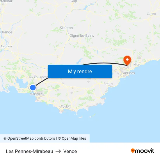 Les Pennes-Mirabeau to Vence map