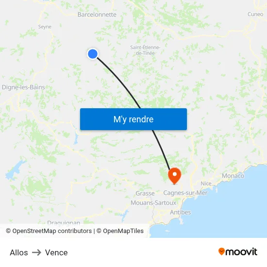 Allos to Vence map