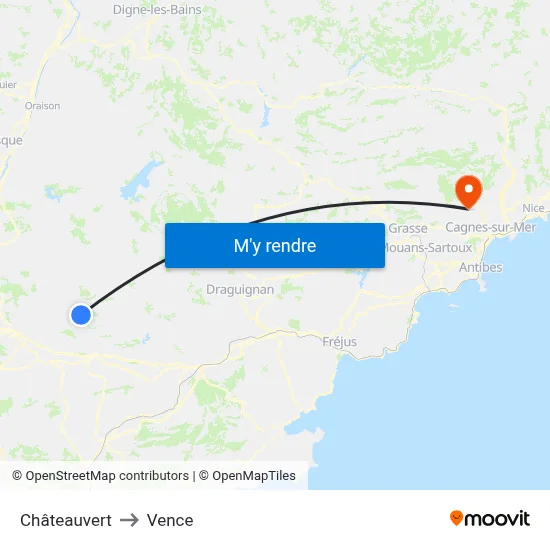 Châteauvert to Vence map