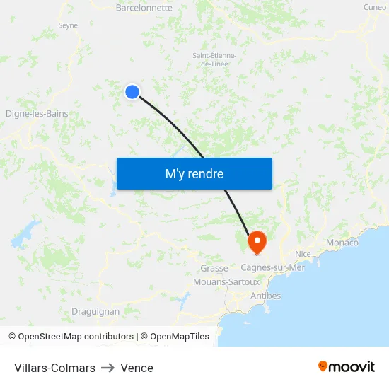 Villars-Colmars to Vence map