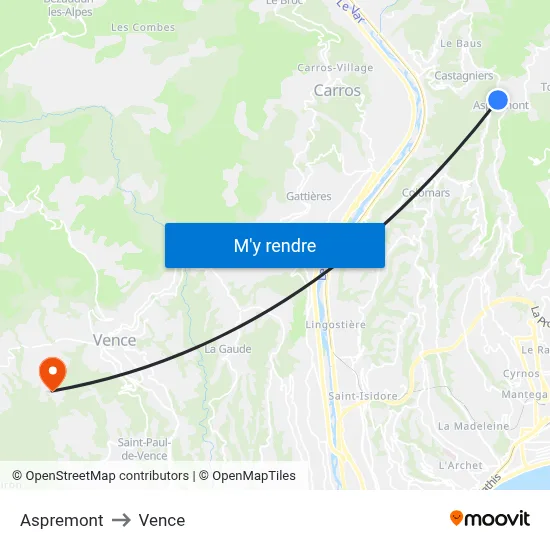 Aspremont to Vence map