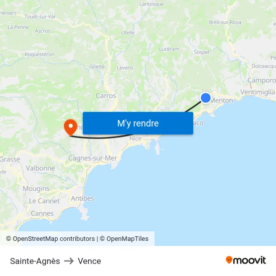 Sainte-Agnès to Vence map