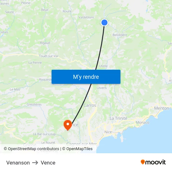 Venanson to Vence map