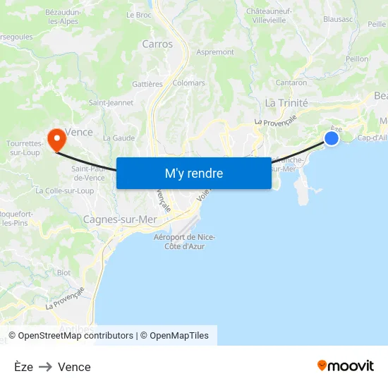 Èze to Vence map