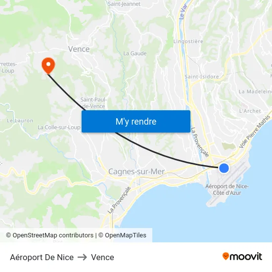 Aéroport De Nice to Vence map