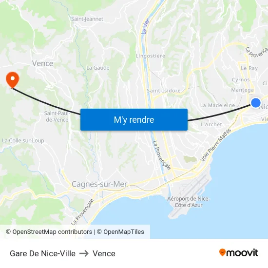 Gare De Nice-Ville to Vence map