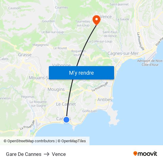 Gare De Cannes to Vence map