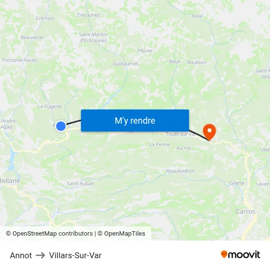 Annot to Villars-Sur-Var map