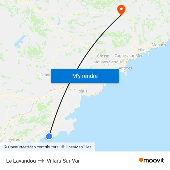 Le Lavandou to Villars-Sur-Var map