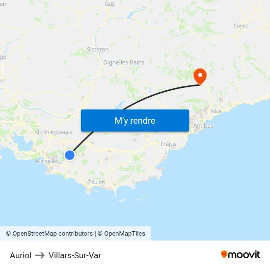 Auriol to Villars-Sur-Var map