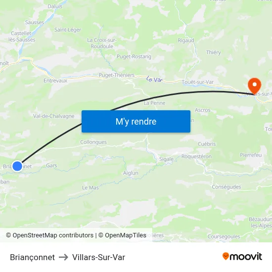 Briançonnet to Villars-Sur-Var map