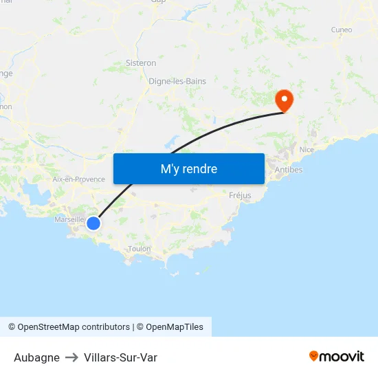 Aubagne to Villars-Sur-Var map