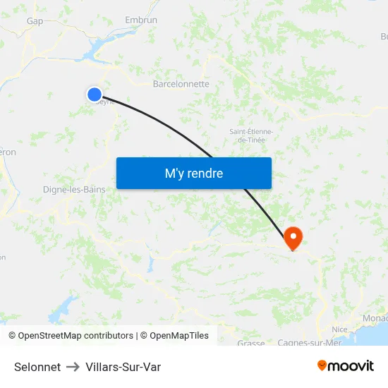 Selonnet to Villars-Sur-Var map