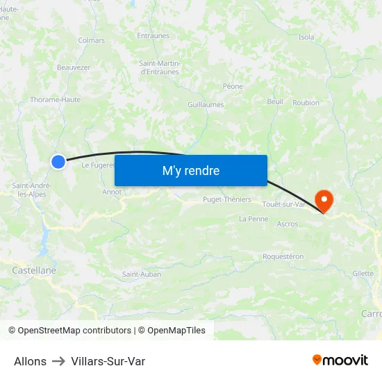 Allons to Villars-Sur-Var map
