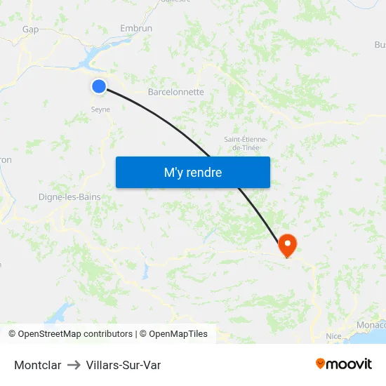 Montclar to Villars-Sur-Var map