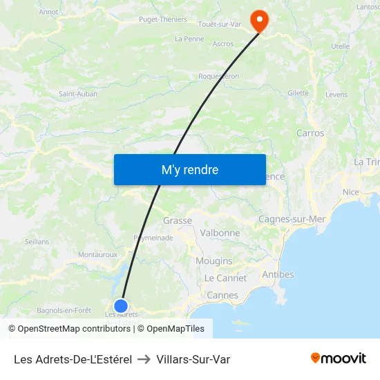 Les Adrets-De-L'Estérel to Villars-Sur-Var map